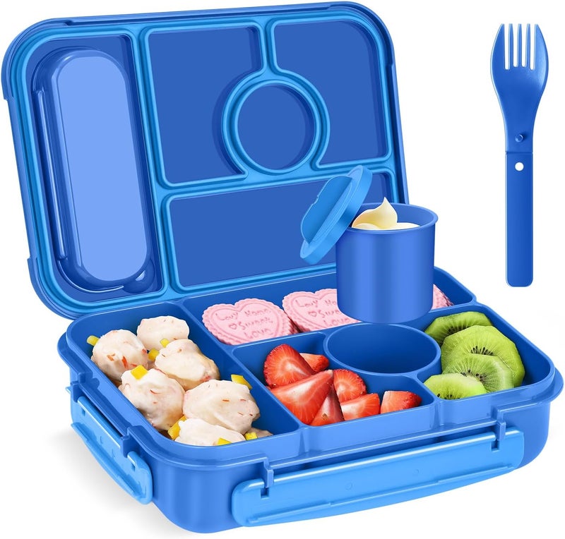 Amathley Bento Box Adult Lunch Box Kids,Lunch Containers for Adults/Kids/Toddler,5 Compartments Bento Lunch Box with Sauce Vontainers,Microwave & Dishwasher & Freezer Safe,BPA-Free (Navy) - Image 1